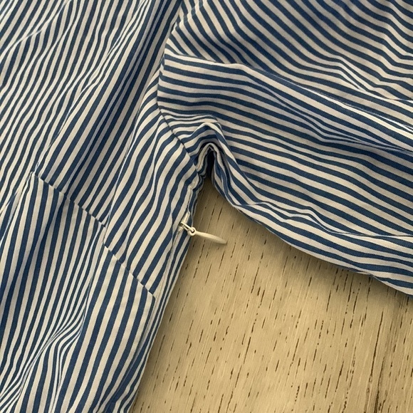 J. Crew Blue and White Striped Popover Tiered Ruffle Dress size small pockets - Picture 11 of 14